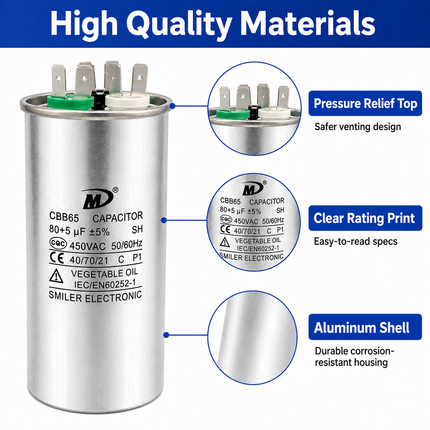 XPDC80X5-450R HVAC ROUND DUAL RUN CAPACITOR | 80+5 MFD 450 Volts  Parts-O-Matic