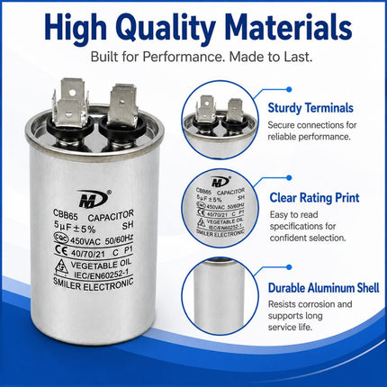 XPC5-450R 5 uF Round Run / Start Capacitor | CBB65 5 uF (MFD) 450 Volts  Parts-O-Matic