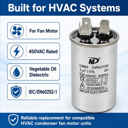 XPC5-450R 5 uF Round Run / Start Capacitor | CBB65 5 uF (MFD) 450 Volts  Parts-O-Matic