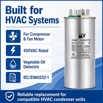 XPDC35X5-450R HVAC ROUND DUAL RUN CAPACITOR | 35+5 MFD 450 Volts  Parts-O-Matic