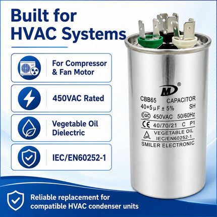 XPDC40X5-450R HVAC ROUND DUAL RUN CAPACITOR | 40+5 MFD 450 Volts  Parts-O-Matic