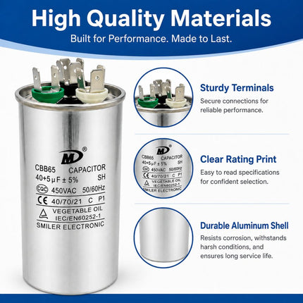 XPDC40X5-450R HVAC ROUND DUAL RUN CAPACITOR | 40+5 MFD 450 Volts  Parts-O-Matic