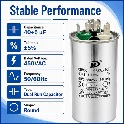 XPDC40X5-450R HVAC ROUND DUAL RUN CAPACITOR | 40+5 MFD 450 Volts  Parts-O-Matic