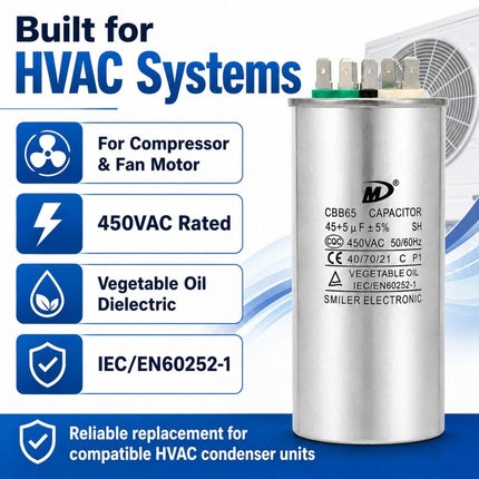 XPDC45X5-450R HVAC ROUND DUAL RUN CAPACITOR | 45+5 MFD 450 Volts  Parts-O-Matic
