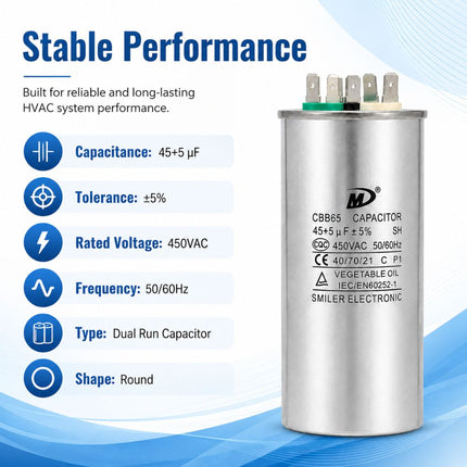 XPDC45X5-450R HVAC ROUND DUAL RUN CAPACITOR | 45+5 MFD 450 Volts  Parts-O-Matic