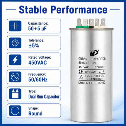 XPDC50X5-450R HVAC ROUND DUAL RUN CAPACITOR | 50+5 MFD 450 Volts  Parts-O-Matic