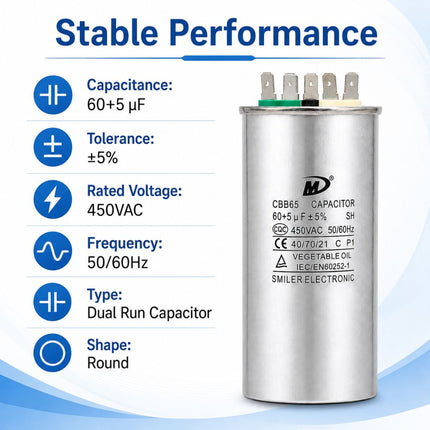 XPDC60X5-450R HVAC ROUND DUAL RUN CAPACITOR | 60+5 MFD 450 Volts  Parts-O-Matic