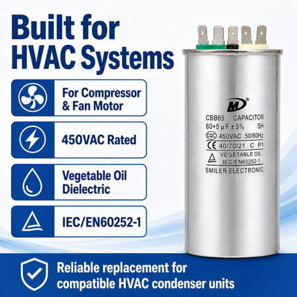 XPDC60X5-450R HVAC ROUND DUAL RUN CAPACITOR | 60+5 MFD 450 Volts  Parts-O-Matic