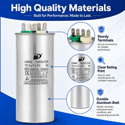 XPDC70X5-450R HVAC ROUND DUAL RUN CAPACITOR | 70+5 MFD 450 Volts  Parts-O-Matic