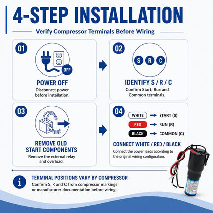 XPHS810 Refrigerator 3 in 1 Hard Start Kit 1/12 to 1/5 HP 120V  Parts-O-Matic